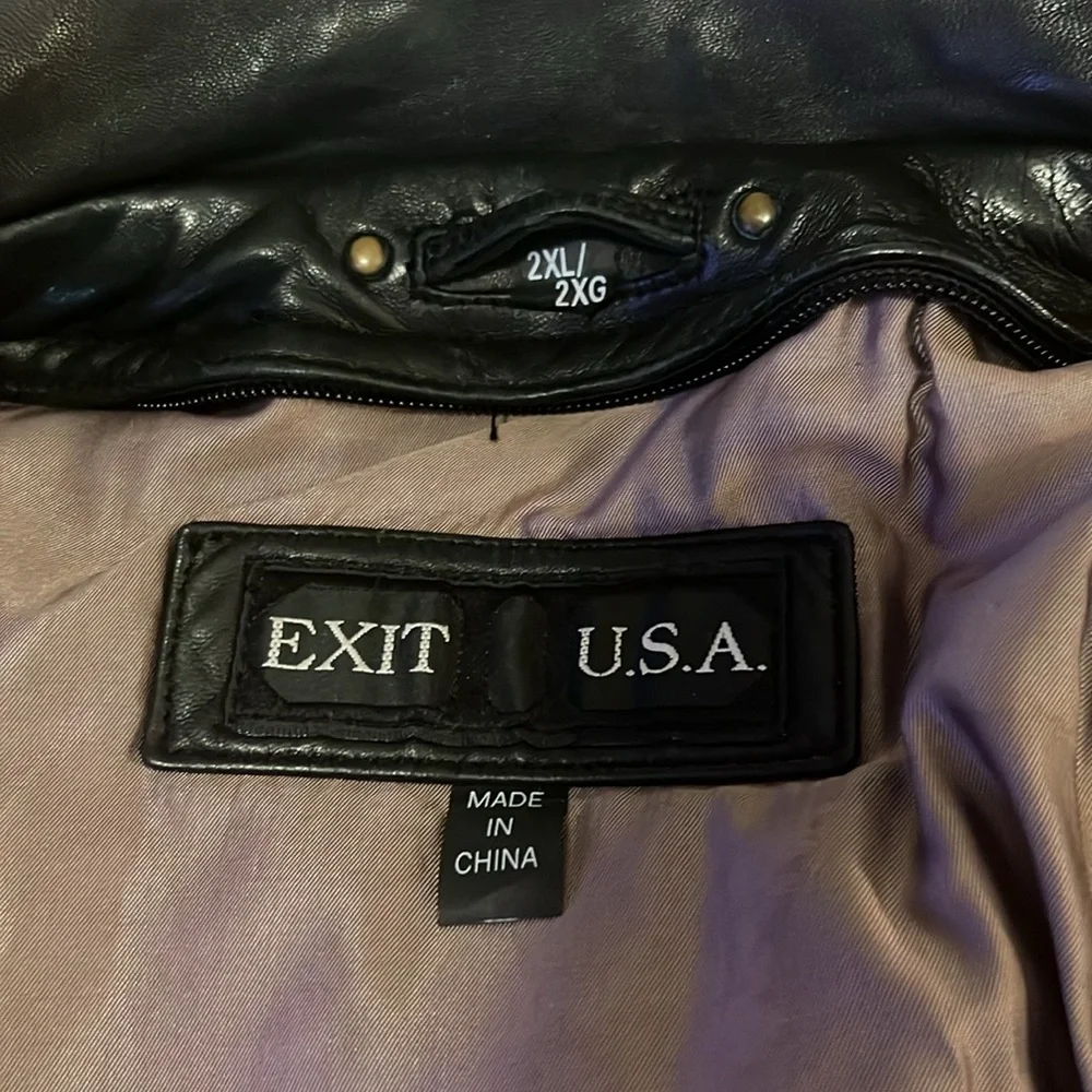 Mens Black Button Down Leather Jacket Unisex Sz 2XL